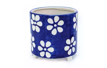 CIEŚLAK osłonka ceramiczna niebieska w białe kwiatki 15cm J12-01