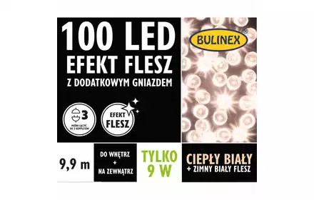 Lampki 100 led biały ciepły dodatkowe gniazdo efekt flesz wyłącznik czasowy 13-138 Bulinex