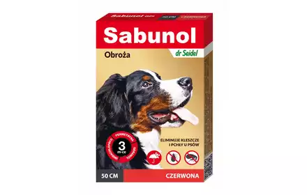 SABUNOL obroża na pchły kleszcze 50cm dla psa Czerwony