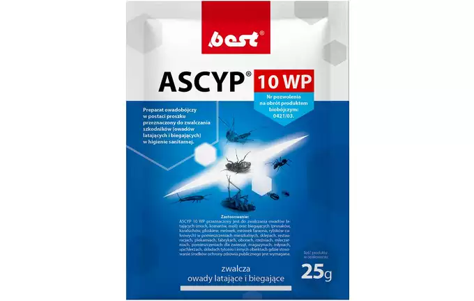 Ascyp 10WP preparat owadobójczy muchy mole komary 25g Best Pest