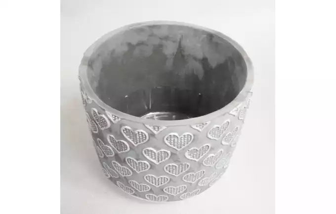 POLNIX doniczka ceramiczna Etno szara serduszka 13x12cm