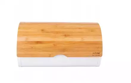 Chlebak pojemnik na pieczywo biały metalowy z pokrywą bambusową AltomDesign