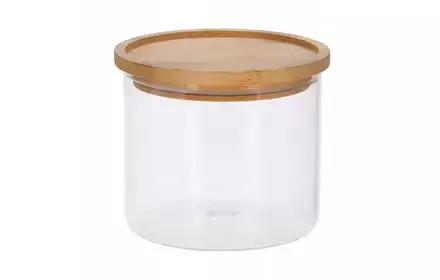 Pojemnik kuchenny szklany okrągły z bambusową pokrywką 640ml do przechowywania żywności CD1002340 Excellent Houseware