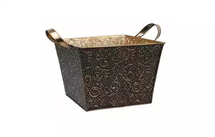 Osłonka metalowa koszyk z uchwytami złoto-czarny 24x17x20cm Z UCHWYTAMI KWADRAT MH-H19A5063L