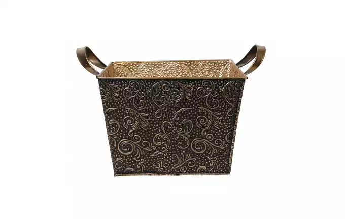Osłonka metalowa koszyk z uchwytami złoto-czarny 24x17x20cm Z UCHWYTAMI KWADRAT MH-H19A5063L