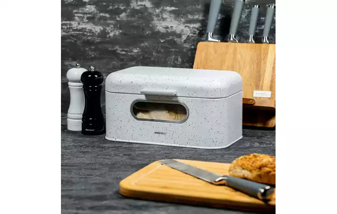Chlebak pojemnik na pieczywo biały marmurek stalowy KH-1079 KingHoff