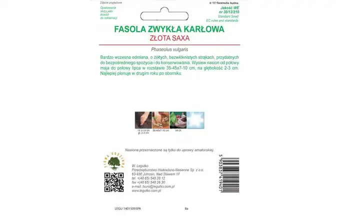 Fasola szparagowa karłowa Złota Saxa 40 g Legutko GRC3 Phaseolus vulgaris var. nanus
