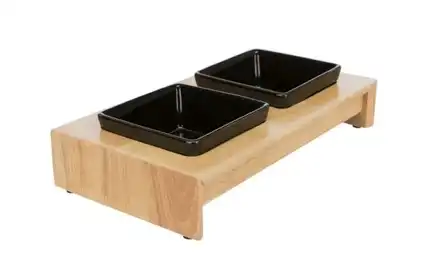 Zestaw misek,ceramiczno/drewniany , 2 × 0.4 l, 36 × 19 × 7 cm, miski:c