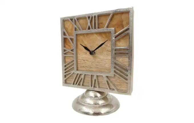 Kwadratowy zegar drewno/metal 