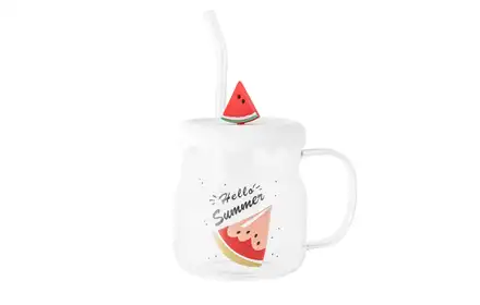 KUBEK SZKLANY Z SILIKONOWĄ POKRYWKĄ I SZKLANĄ SŁOMKĄ 600 ML